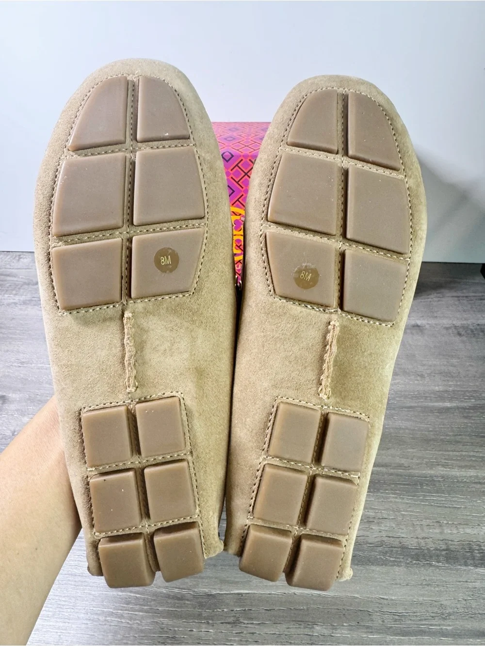 Tory Burch Alexandra Split Suede Fringe Moccasins with Gold Logo loafers sz8